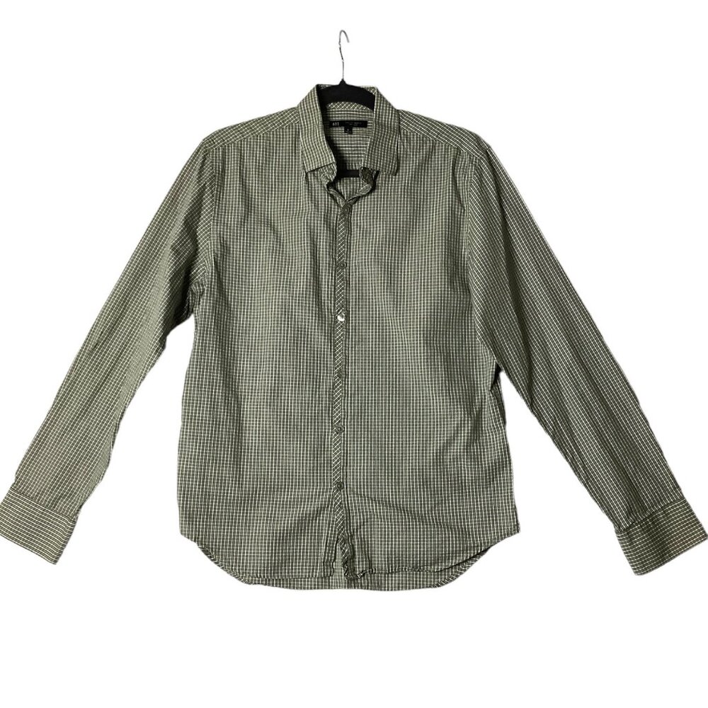 Saks Fifth Avenue 611 Dress Shirt Men Size Small Micro Plaid Long Sleeve Cotton